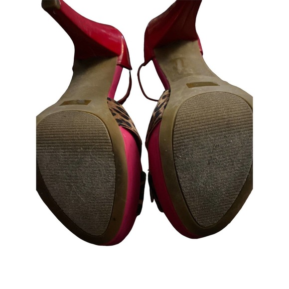 Guess Open-Toed Strappy Pink Red and Leopard Print GG Harty High Heels Women 7 M - Picture 8 of 8